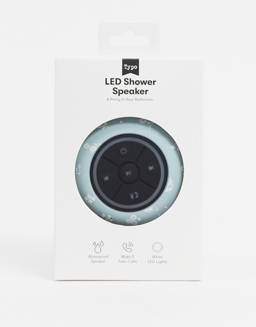 Typo LED shower speaker in blue floral print