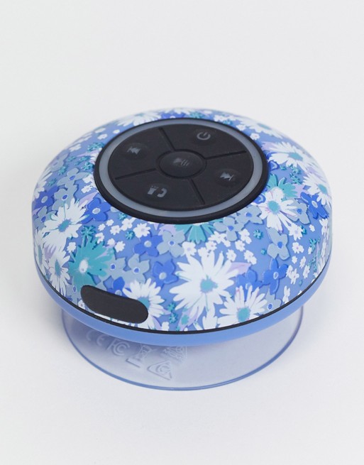 Typo LED shower speaker in blue floral print