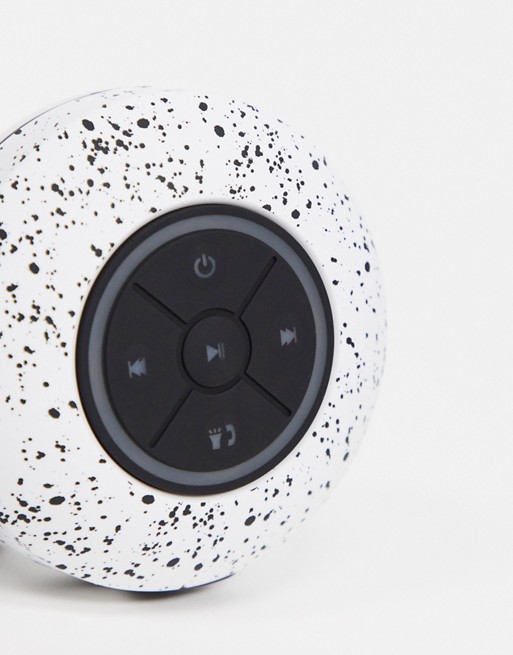 Typo LED shower speaker in white splatter print
