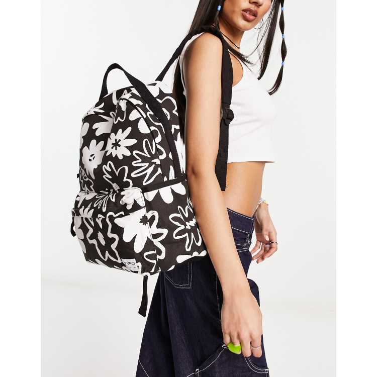 Black and white floral store backpack