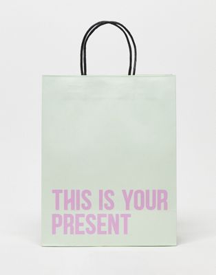 Typo medium gift bag with slogan in mint