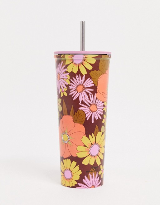Typo metal drinks holder with straw in floral print