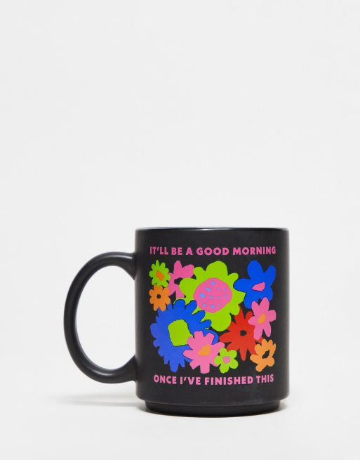 Typo - Mok met bloemenprint in zwart