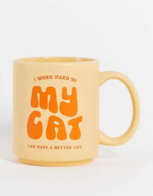 TYPO - Mug à slogan « I work hard so my cat can have a better life » - Orange