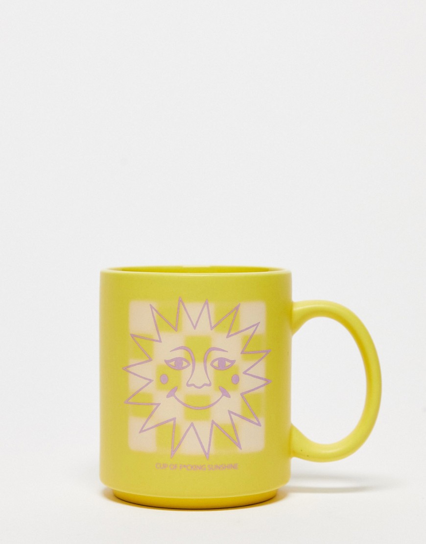 Typo mug with 'cup of sunshine' slogan in yellow