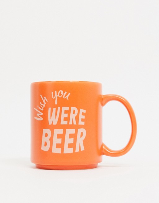 Typo mug with slogan 'wish you were beer'