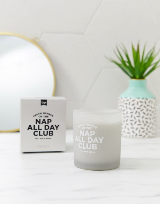 Typo nap all day club candle