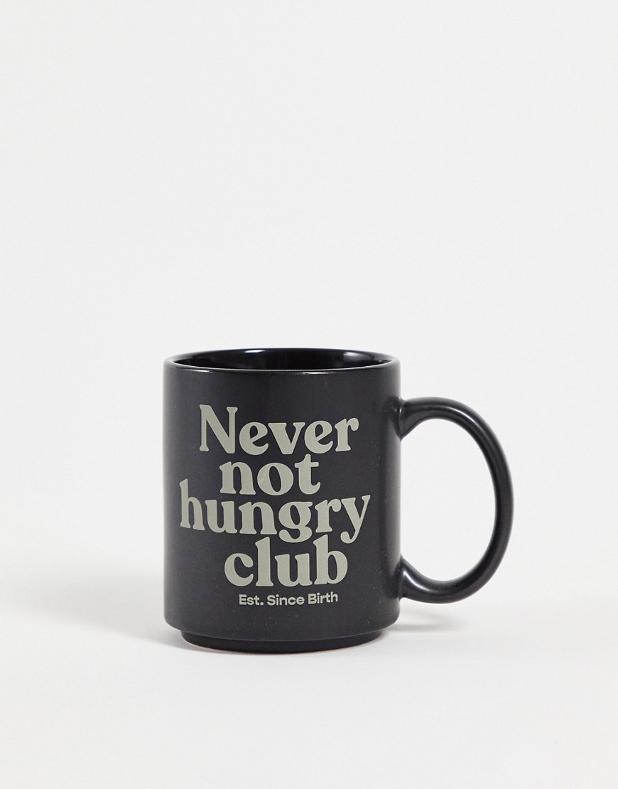 Typo 'never not hungry' mug in black