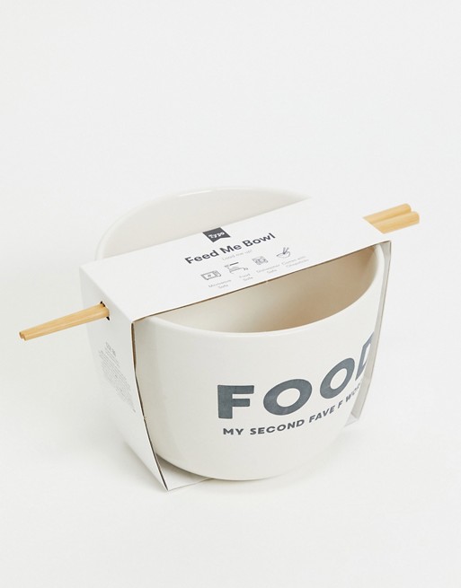 Typo noodle bowl with chopstick and slogan in mono