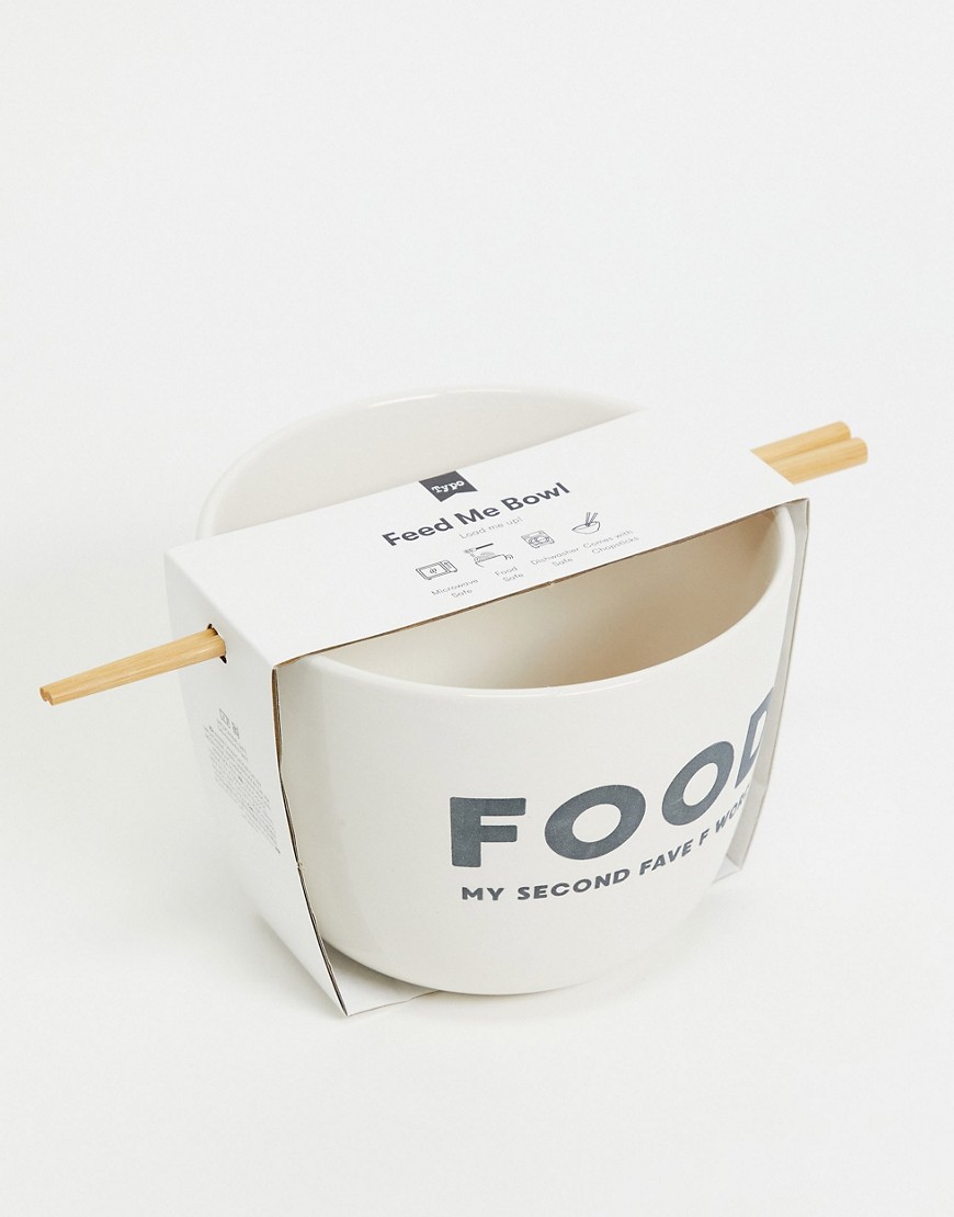 Typo noodle bowl with chopstick and slogan in mono-White