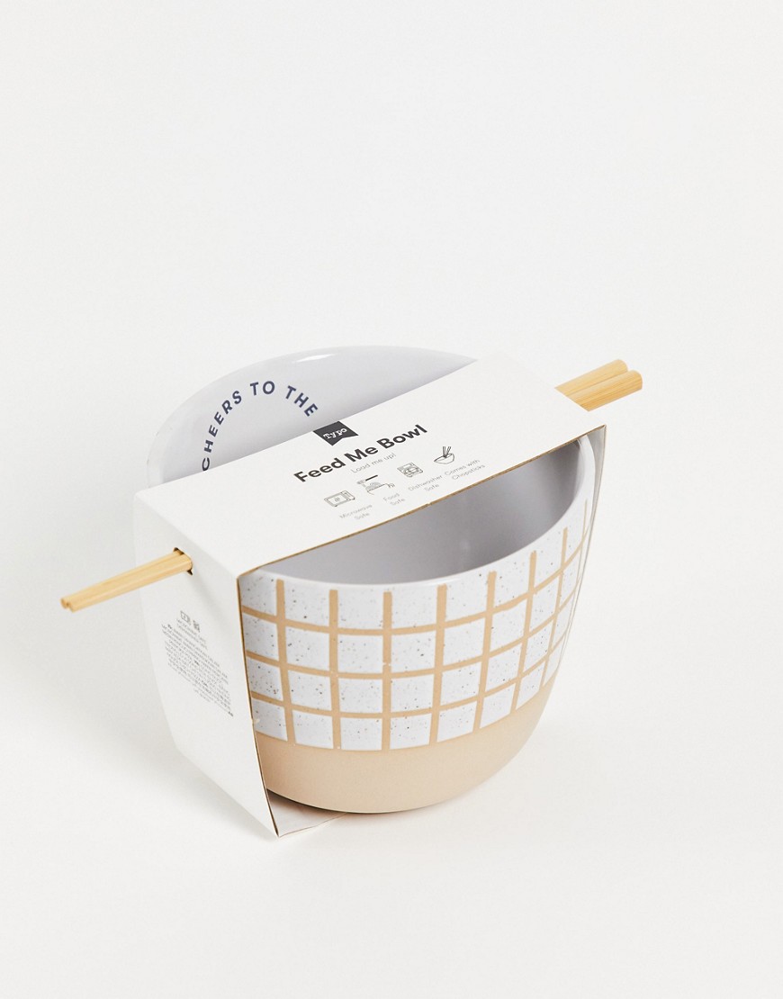 Typo novelty noodle bowl in white grid print