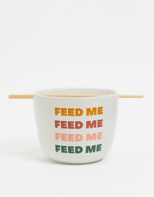 Typo novelty noodle bowl with feed me slogan