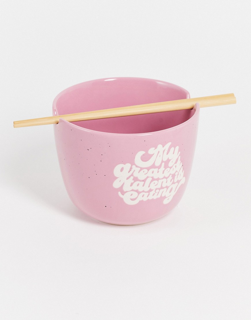 Typo novelty noodle bowl with slogan 'my greatest talent is eating'-Pink