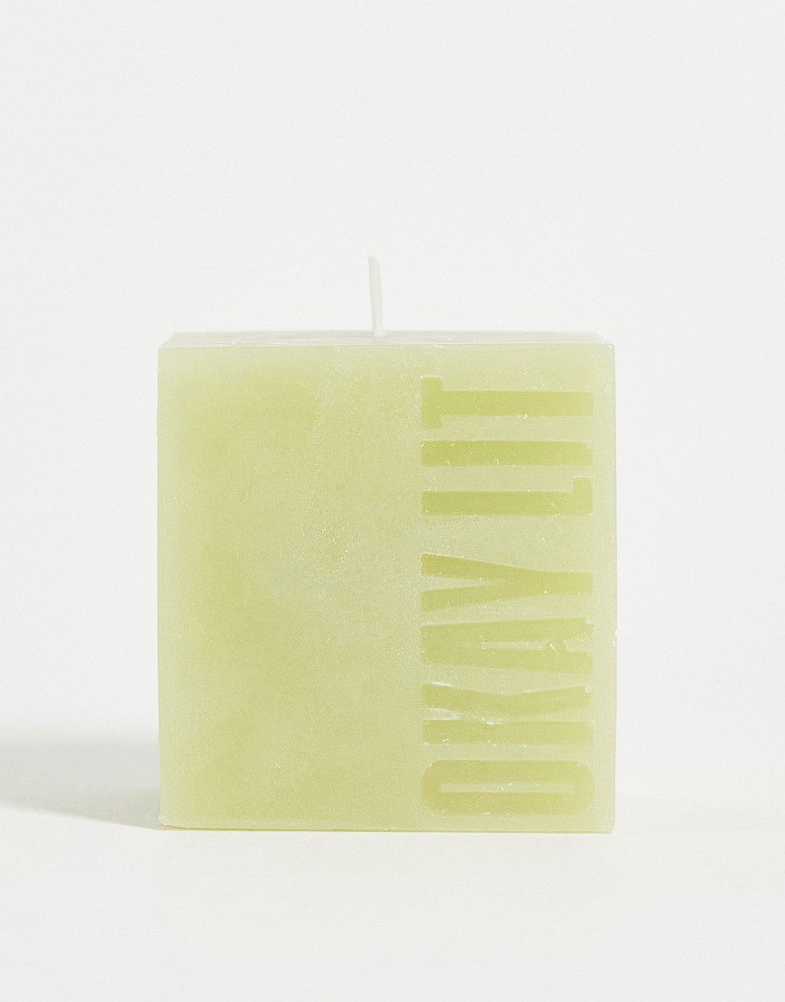 Typo 'okay lit' candle in green