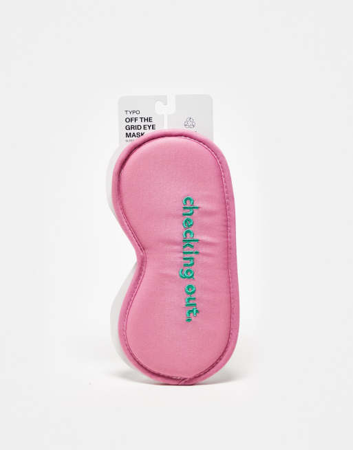 TYPO - Oogmasker met 'Checking out' slogan in roze en groen