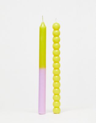 Typo pack of 2 pillar candles in lime and lilac | ASOS