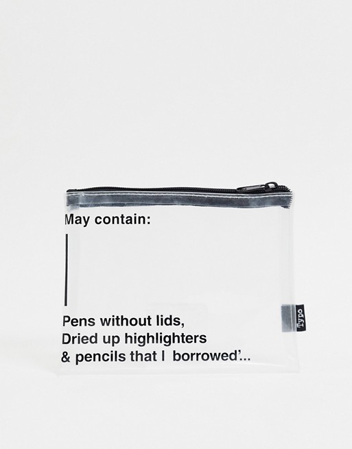 Typo pencil case with may contain slogan