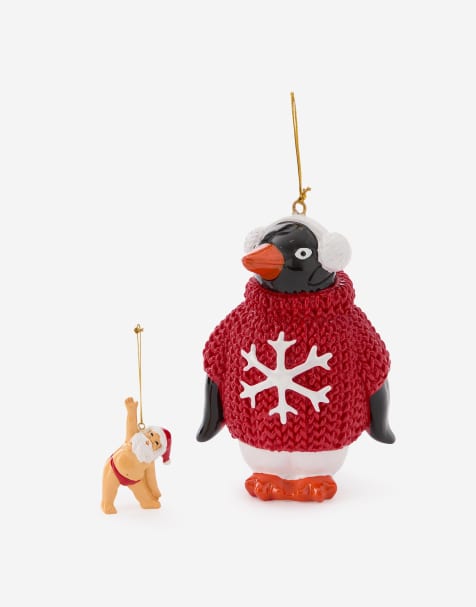TYPO Penguin and Santa Christmas Tree Decorations in multi - view 1