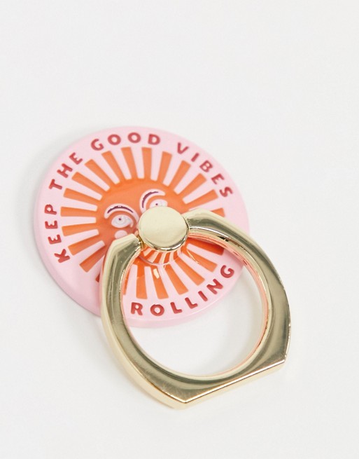 Typo phone ring with slogan 'keep the good vibes rolling'