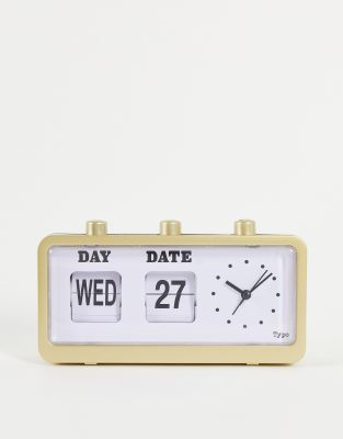 Typo retro flip clock in brushed gold | ASOS