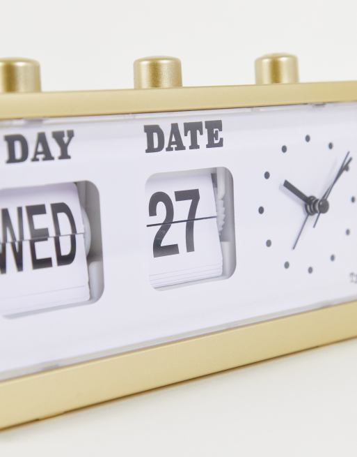 Typo retro flip clock in brushed gold | ASOS