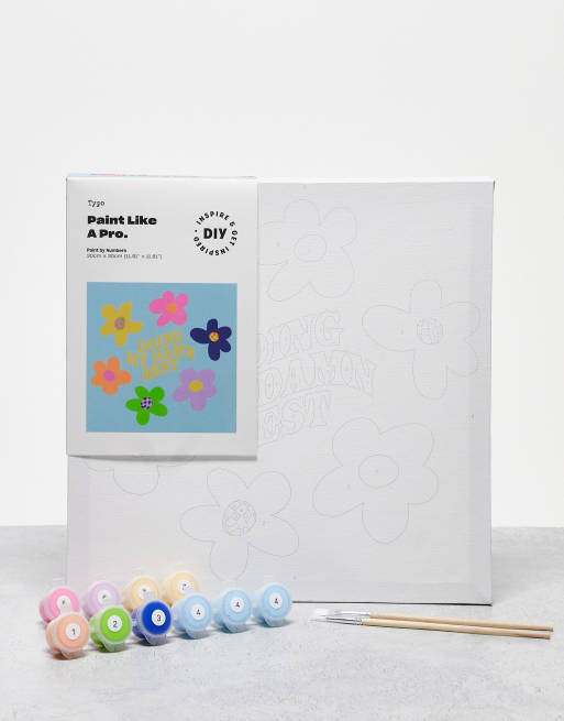 Typo - Schilderen op nummer met doek met Doing My Best-slogan en bloemen, 30 cm x 30 cm