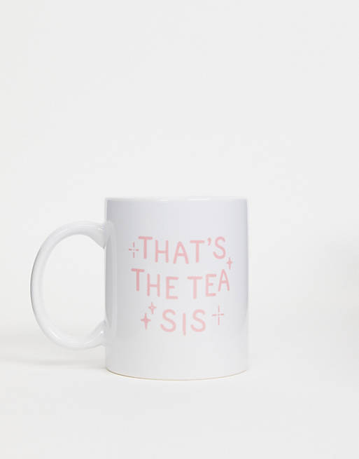 Typo slogan mug with pink that's the tea sis text