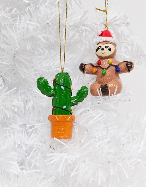 Typo sloth & cactus Christmas decorations