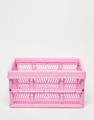 Typo small foldable storage crate in rose pink