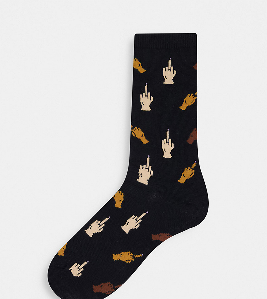 Typo socks with middle finger motif in black