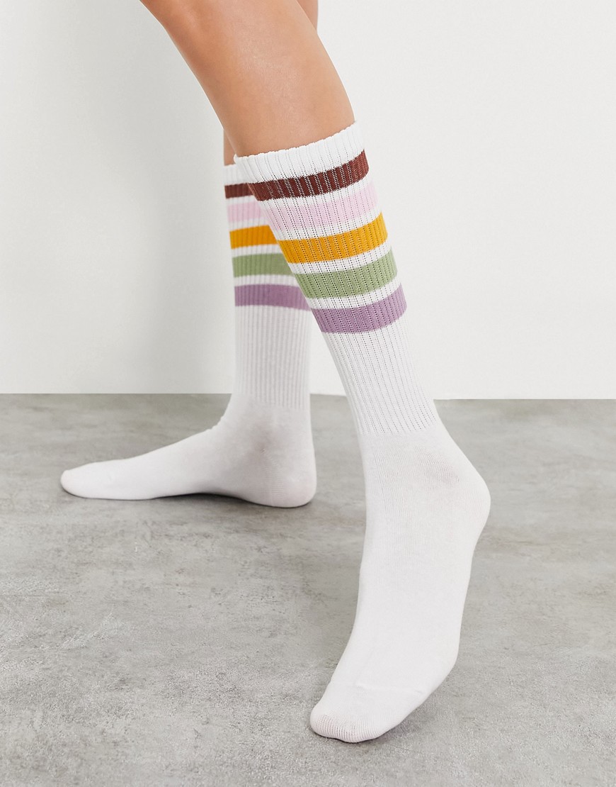 Typo socks with rainbow stripe in white