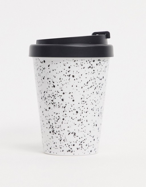 Typo travel mug in black splatter print
