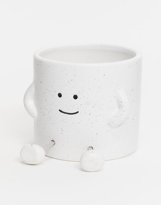 TYPO - Vaso per piante bianco maculato con gambe di corda