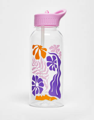 Typo water bottle in clear with pastel abstract print | ASOS