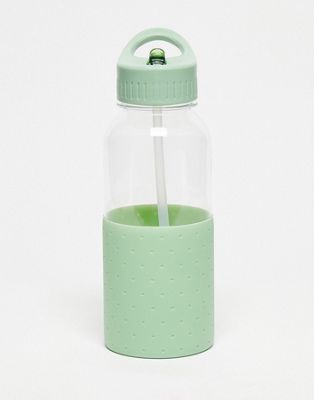 water bottle in light green polka dot-Blue