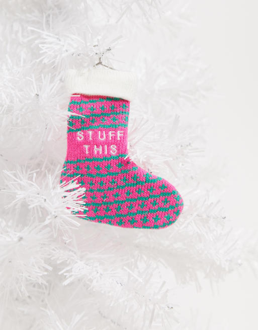 Typo – Weihnachtsdeko mit gestricktem Strumpf mit Slogan