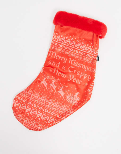 Typo – Weihnachtsstrumpf mit Fair-Isle-Print in Rot