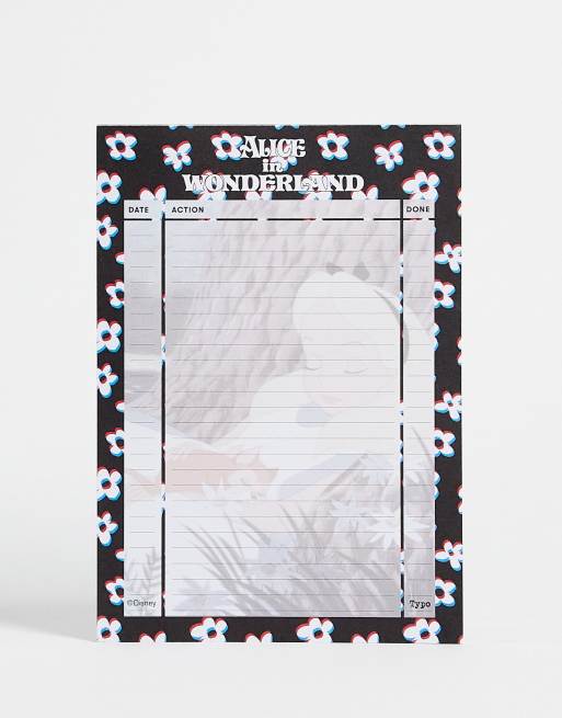 Typo x Alice In Wonderland to do list notepad in black