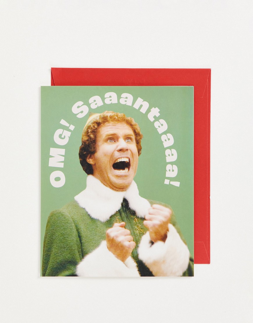 Typo x Elf - Kerstkaart met 'OMG santa' tekstprint-Veelkleurig