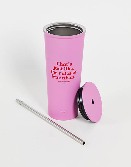 Typo x Mean Girls metal drinks cup with straw in pink