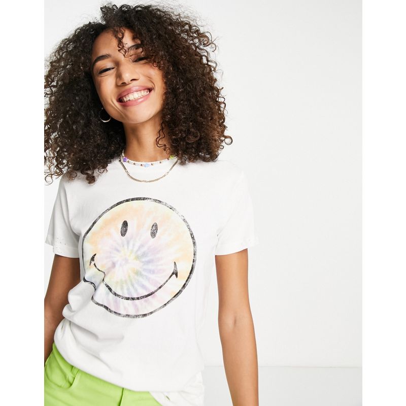 dnCLx Top TYPO x Smile - T-Shirt classica, colore bianco con motivo tie dye