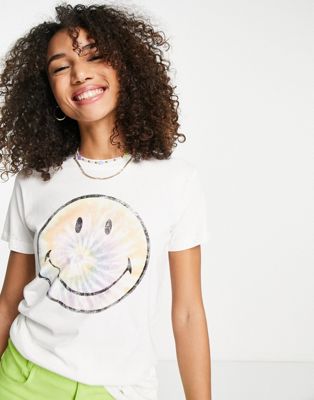Typo x Smiley classic t-shirt in white with tie dye motif