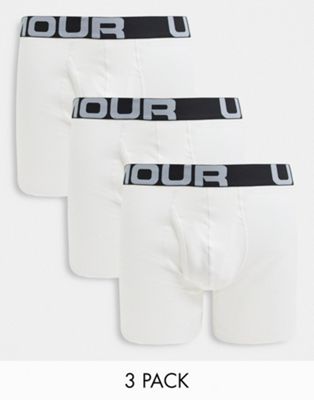 Under Armour Charged cotton 6in boxers in white 3 Pack