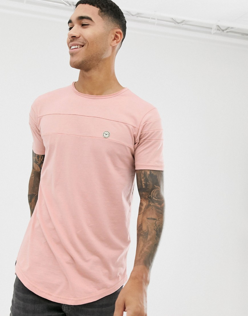 фото Удлиненная футболка с закругленным краем и вставками le breve-розовый