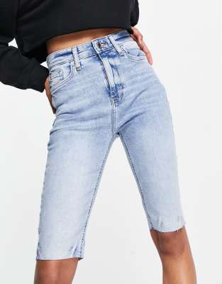Летние шорты  Asos Удлиненные джинсовые шорты голубого цвета с завышенной талией River Island-Голубой