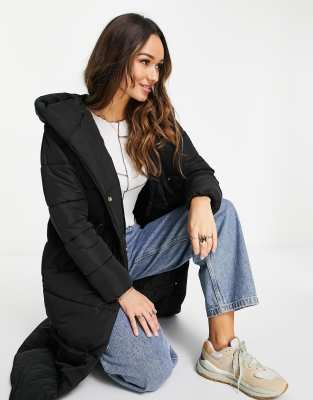 Пальто Удлиненный пуховик с шалевым воротником River Island-Черный цвет