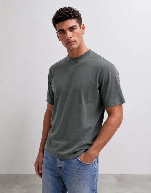 Udvalgt kraftig vasket T-shirt i khaki, 9 af 10