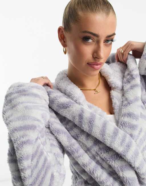 UGG Aarti cozy robe in grey zebra, 3 of 4