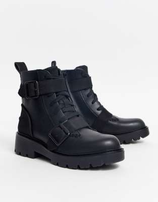 womens black leather biker boots uk