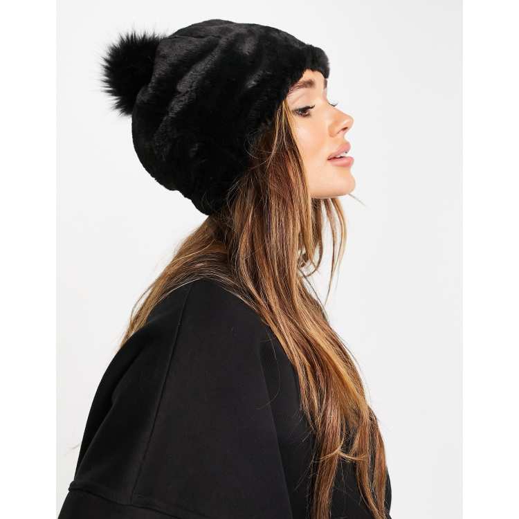 Bonnet à pompon en fausse fourrure Femme REMIND - Noir